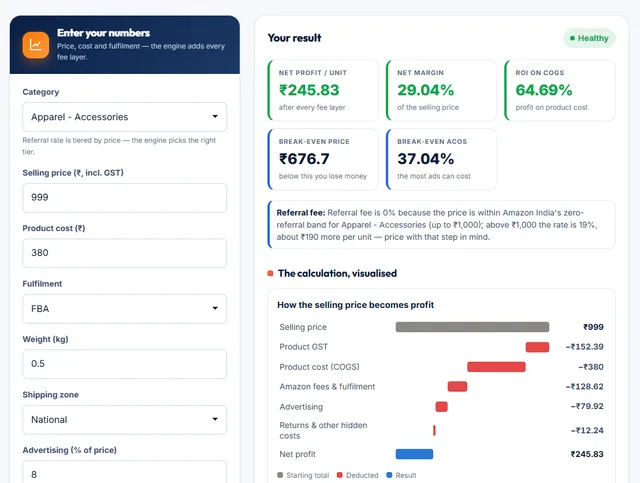 A tool result: Your own numbers, run on the real fee schedule.